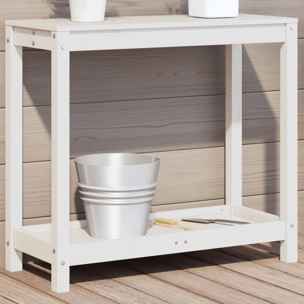 vidaXL Mesa jardinagem c/ prateleira 82,5x35x75 cm pinho maciço branco