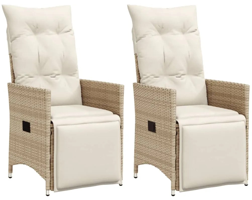 vidaXL Cadeiras de jardim reclináveis 2 pcs c/ almofadões vime PE bege