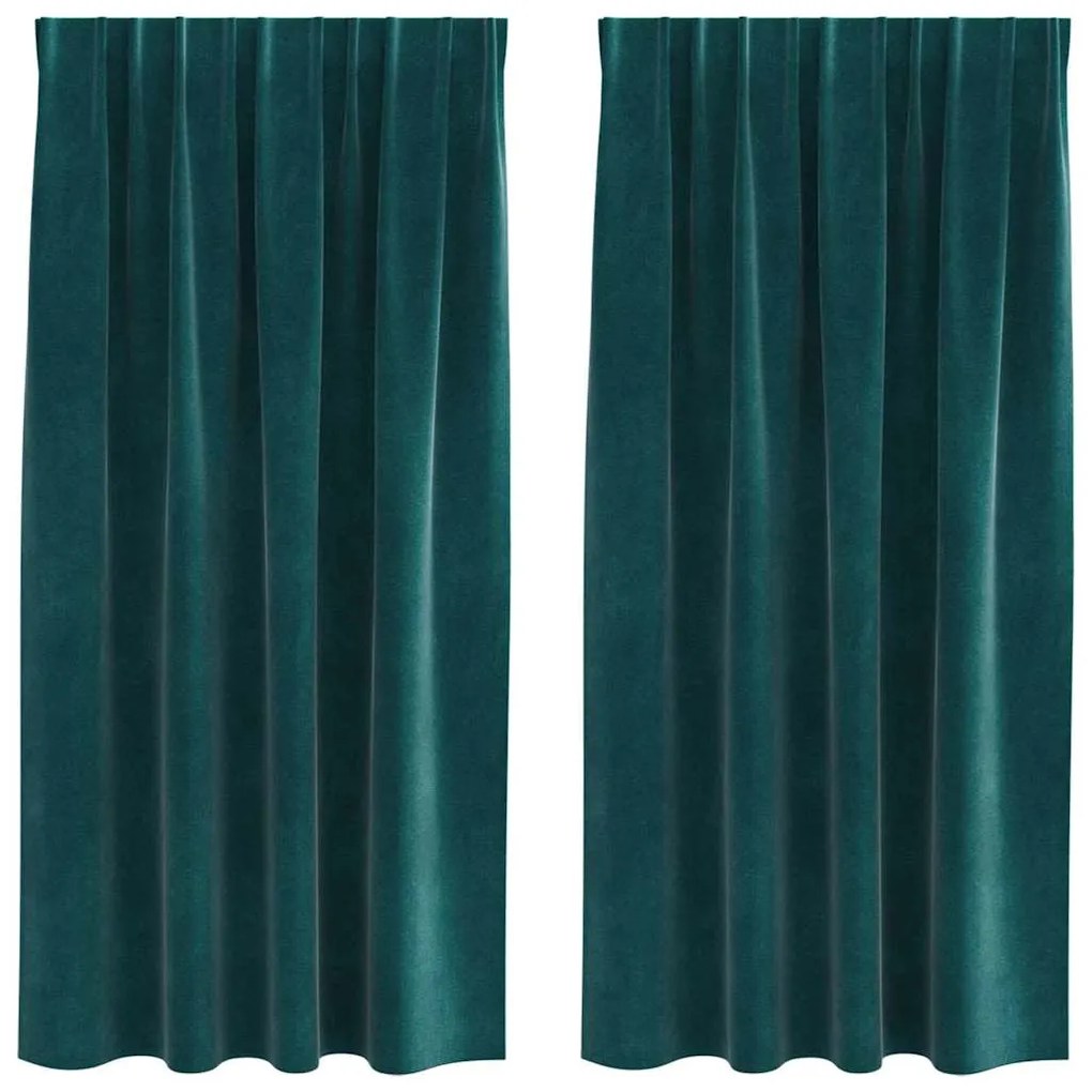 Cortinas Blackout vidaXL com fita superior 2 pcs Veludo Verde Escuro