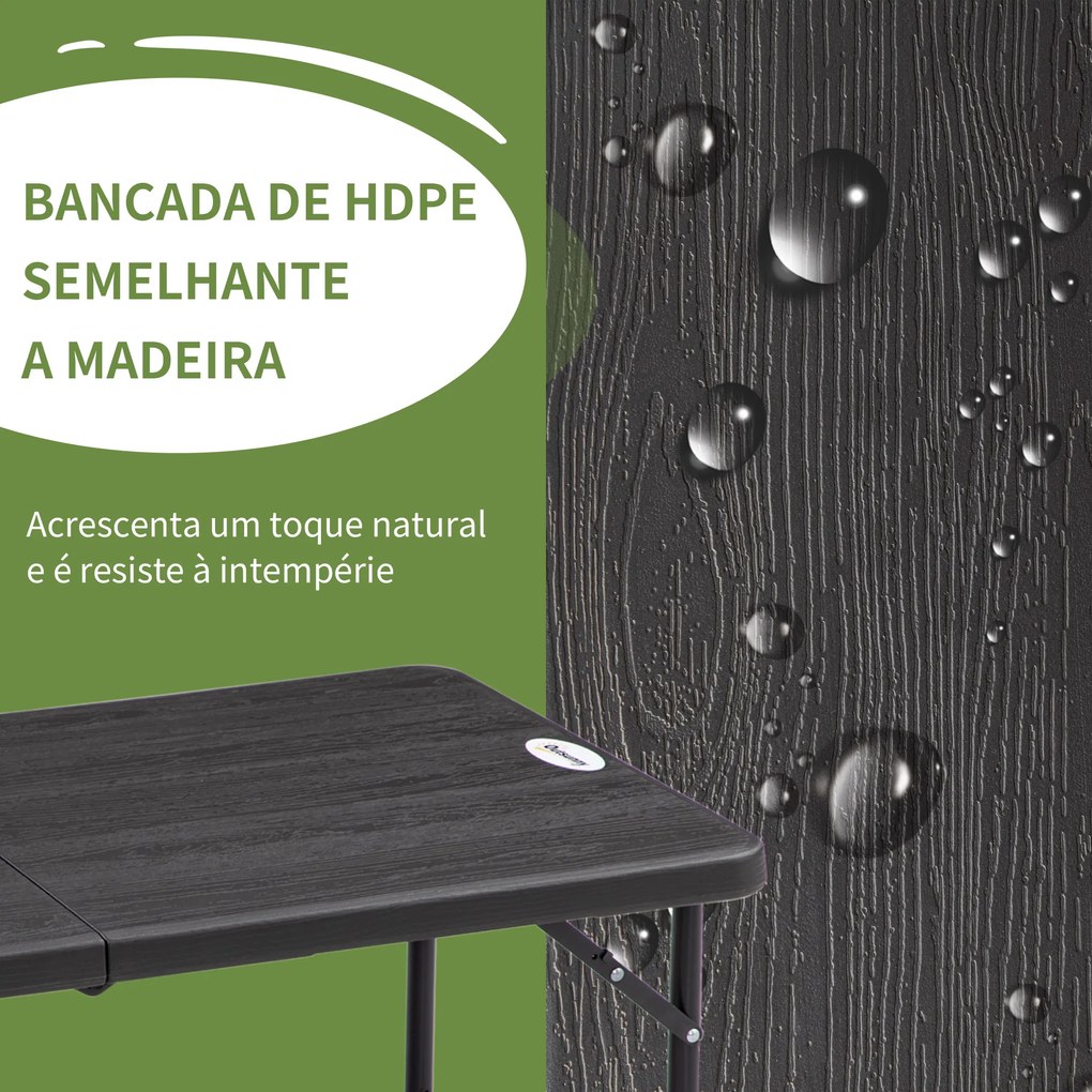 Outsunny Mesa de Jardim Dobrável Mesa de Exterior com Altura Ajustável para 4 Pessoas para Pátio Varanda Carga Máx. 60kg 118x60x56-74cm Cinza Escuro