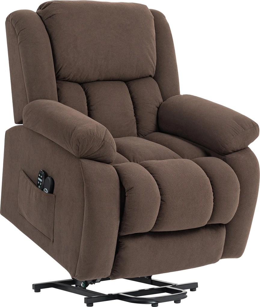 HOMCOM Poltrona Elevatória Elétrica, Massagem e Aquecimento, Apoio para Pés, Encosto Reclinável, Controle Remoto, 93x104x100cm, Castanho | Aosom Portugal