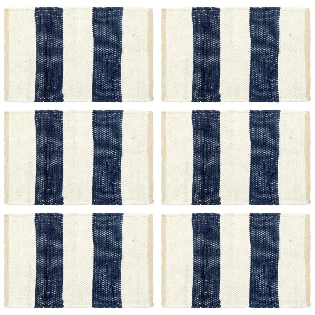 vidaXL Individual de mesa 6 pcs chindi riscas 30x45 cm azul e branco