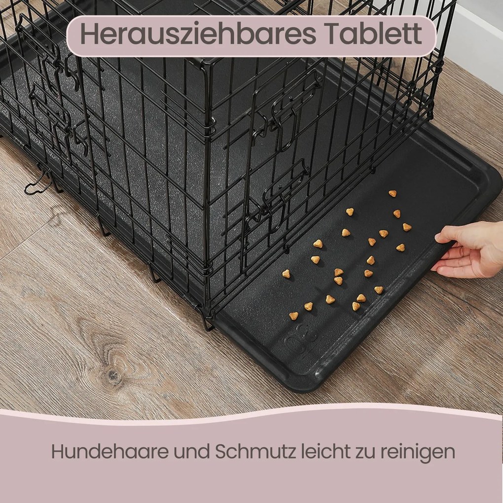Gaiola dobrável para cães com 2 portas 92,5 x 57,5 x 64 cm preto