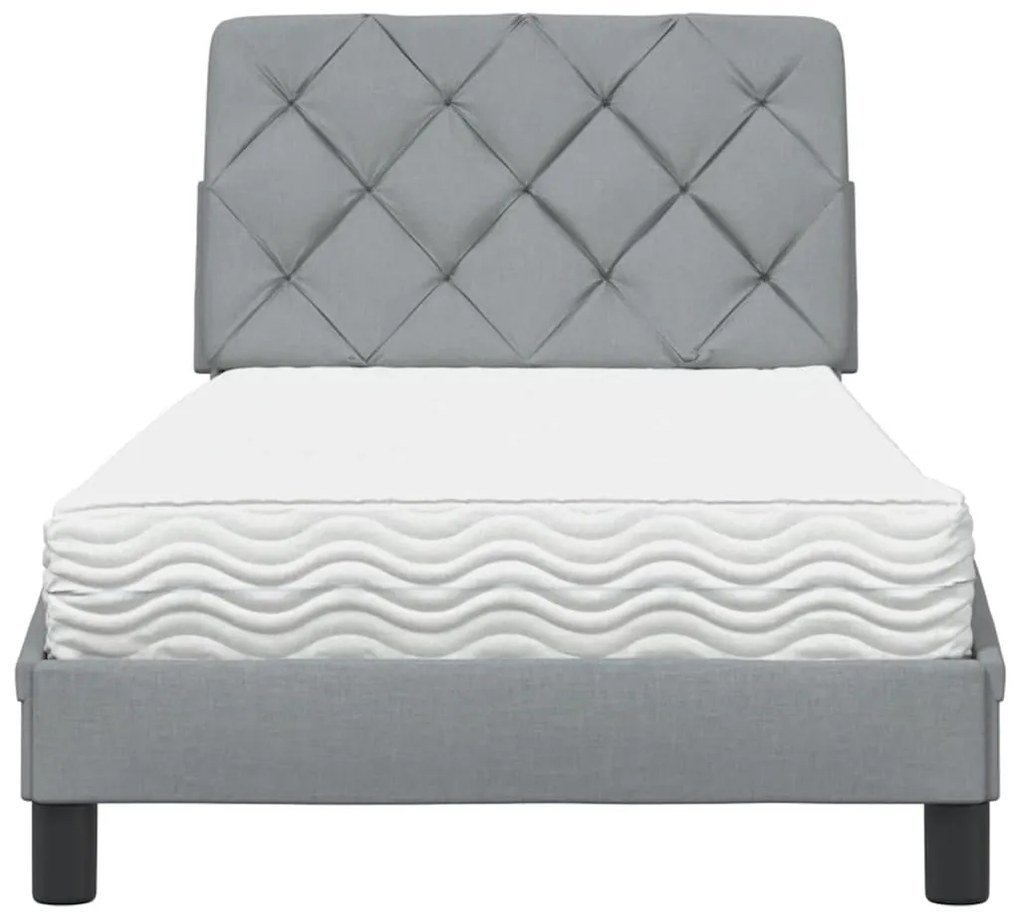 Cama com colchão 90x200 cm tecido cinzento-claro