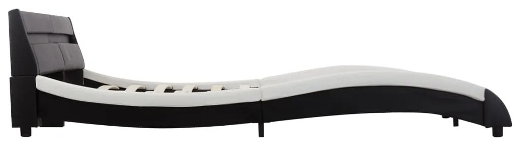 Estrutura cama c/ LEDs 180x200cm couro artificial preto/branco