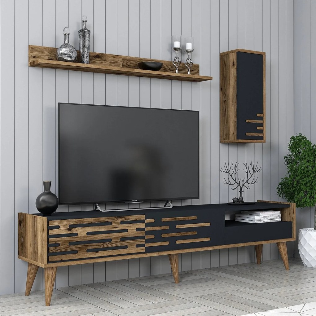 Móvel TV Valensiya – Nogueira Antracite – 180x35x45 cm