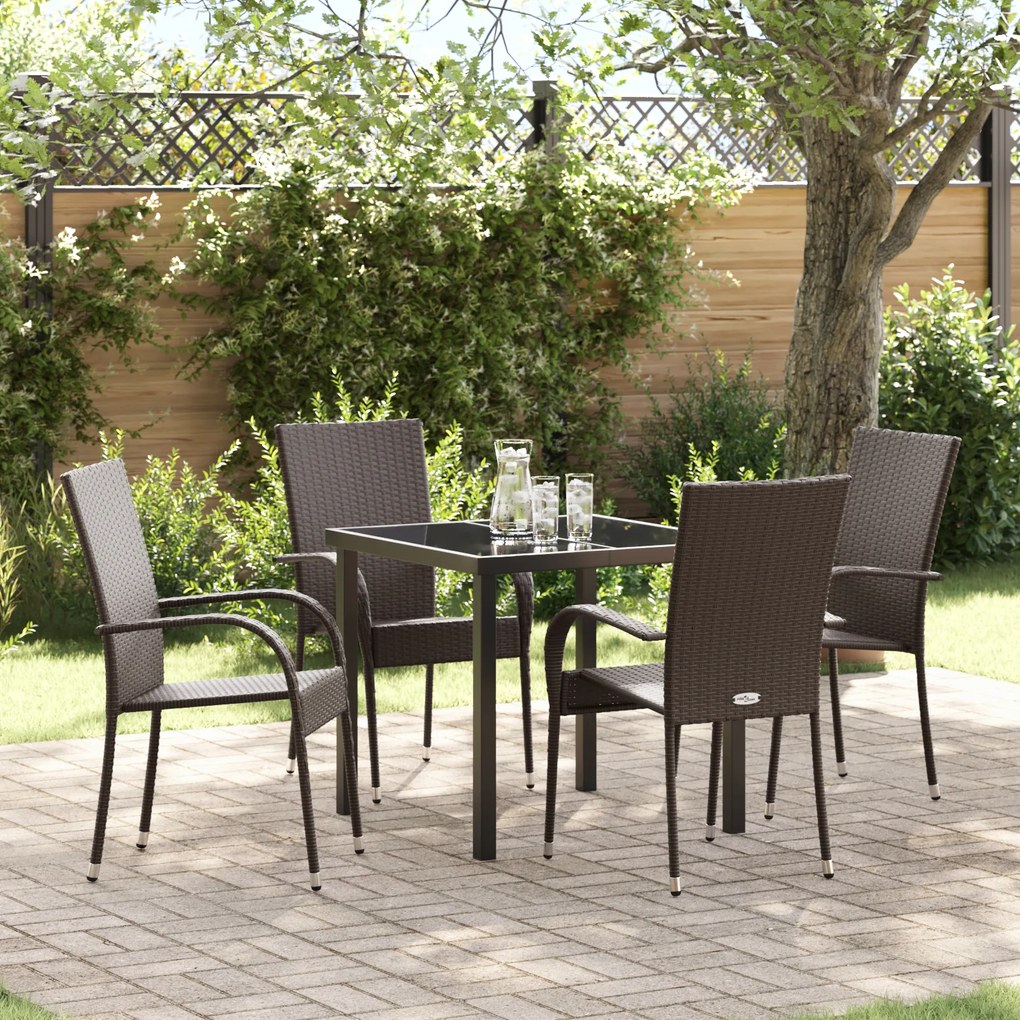 vidaXL Conjunto de Jantar para o Jardim com 5 Peças - Vime Poly Marrom