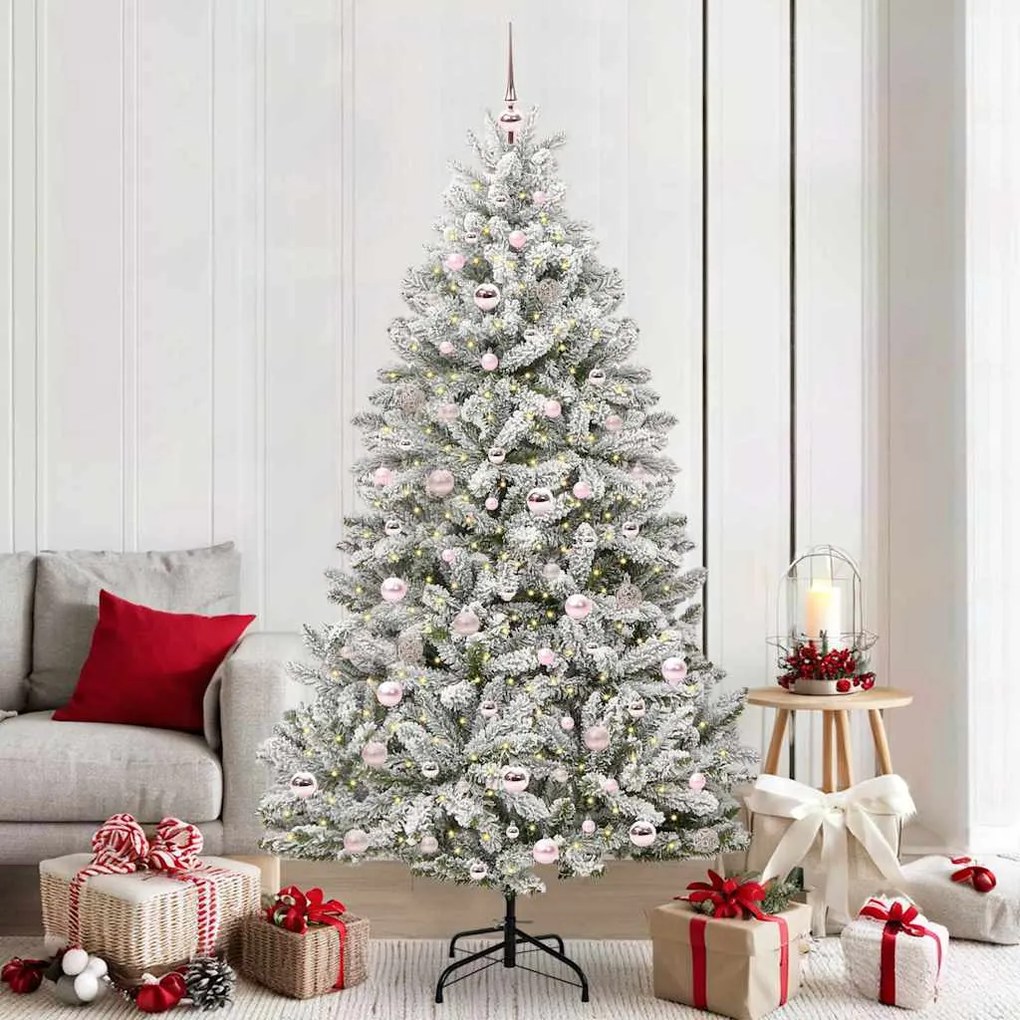 vidaXL Árvore de Natal Artificial Verde e Branco 210 cm PVC e Metal