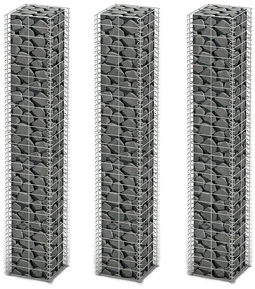 vidaXL Conjunto de gabiões 3 pcs arame galvanizado 25 x 25 x 150 cm