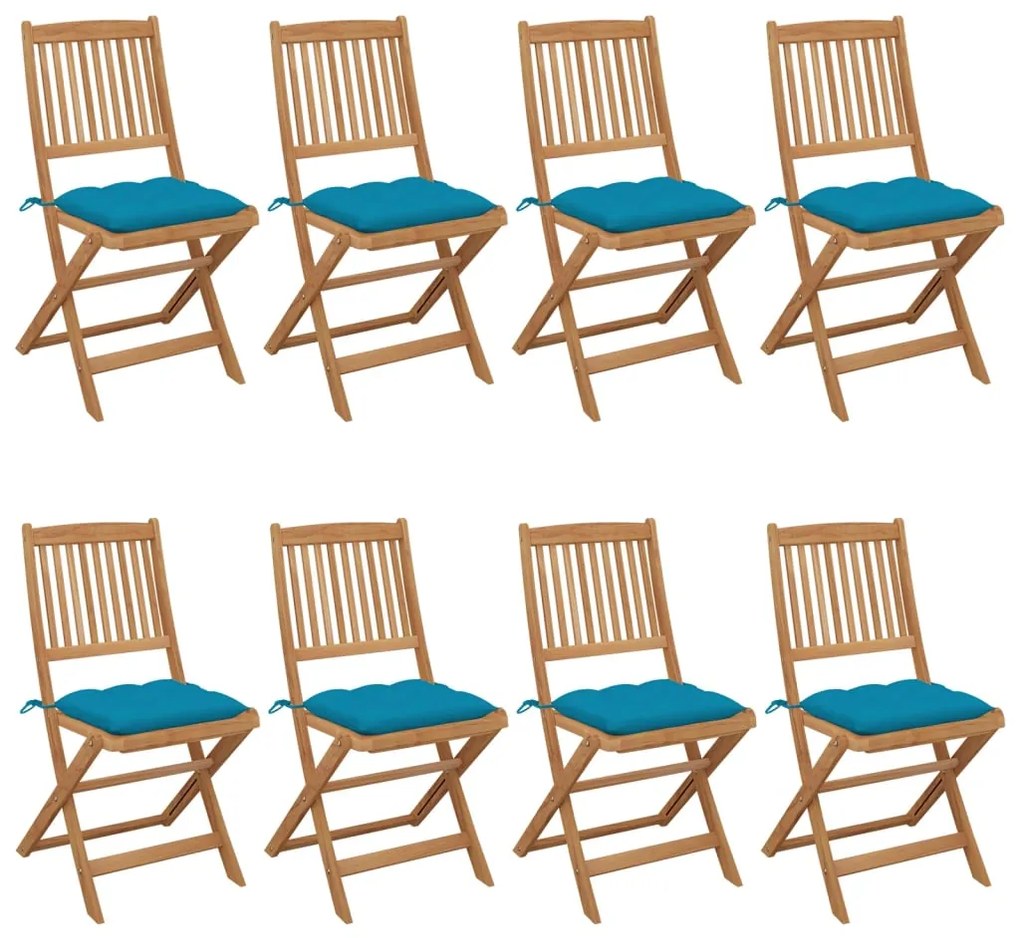 vidaXL Cadeiras de jardim dobráveis 8 pcs c/ almofadões acácia maciça