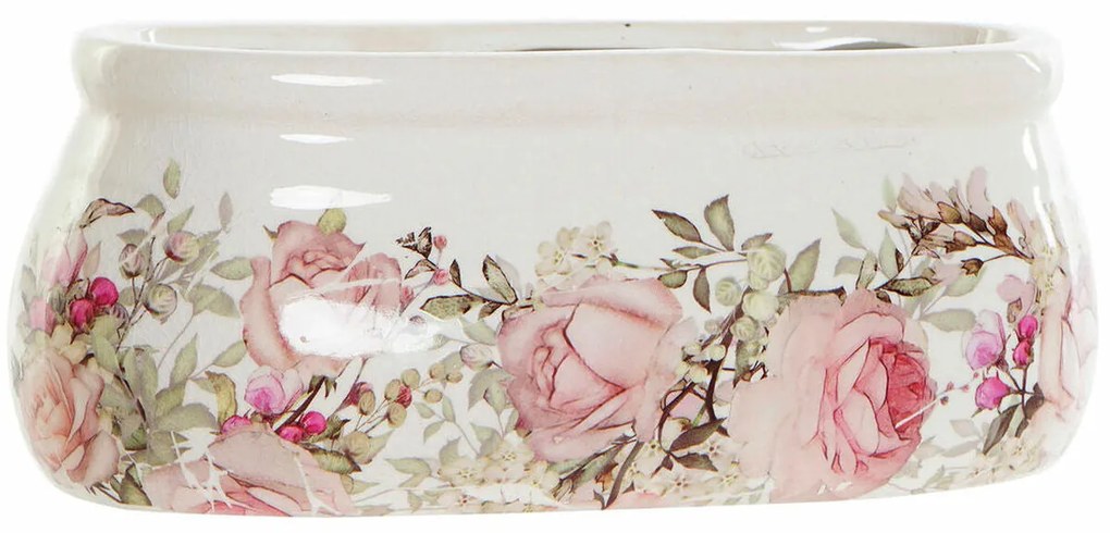 Plantador DKD Home Decor Cor de Rosa Branco Bloemen servies (23 x 10 x 10 cm)