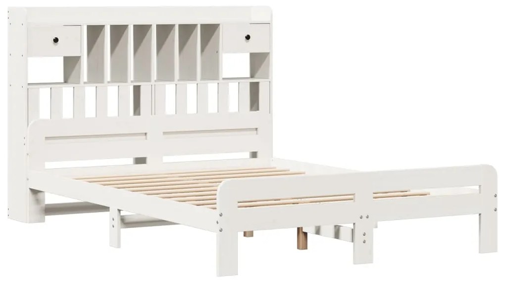 Cama com estante sem colchão 140x200 cm pinho maciço branco