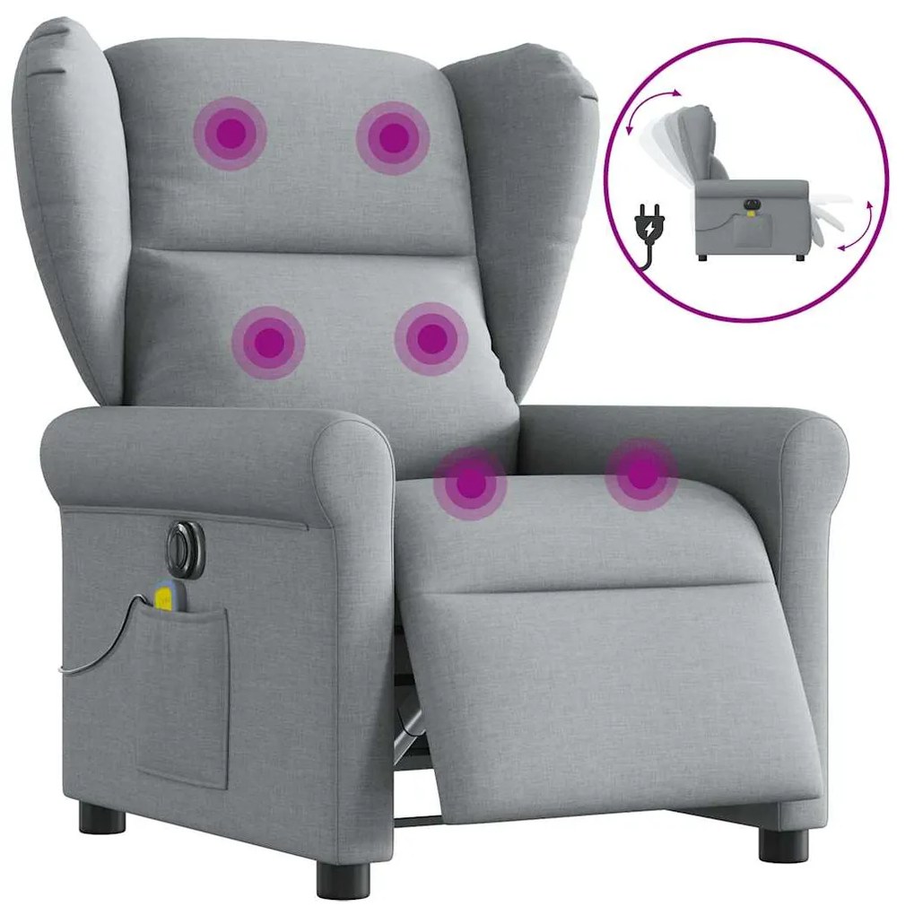 Poltrona de massagens reclinável elétrica tecido cinzento-claro