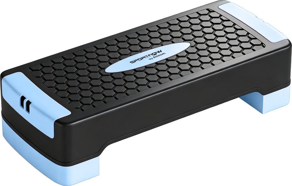 SPORTNOW Plataforma de Step ajustável Fitness Aerobic Stepper com 2 níveis (11/16 cm) 2 bandas de resistência, Tapete Antiderrapante Azul | Aosom Portugal