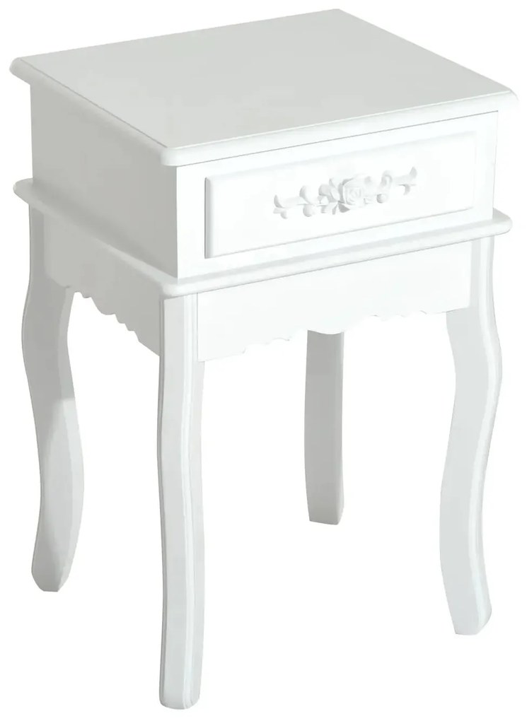 HOMCOM Mesa de Cabeceira com 1 Gaveta Mesa Auxiliar de Madeira para Dormitório Sala de Estar Estilo Moderno 40x35x60cm Branco | Aosom Portugal