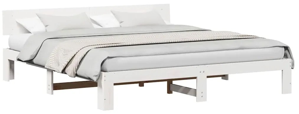 Estrado de Cama com Cabeceira Branca 180x200 cm Madeira de Pinho Sólid