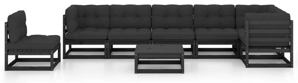 8 pcs conjunto lounge de jardim c/ almofadões pinho maciço