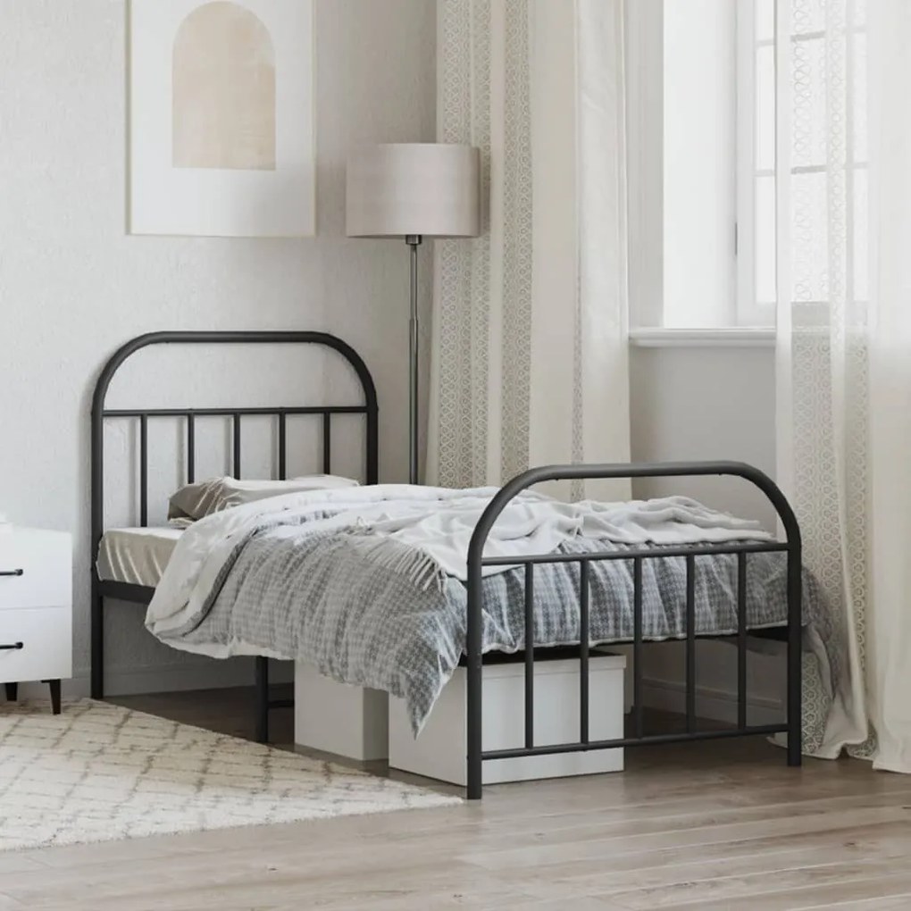 Estrutura de cama com cabeceira e pés 90x200 cm metal preto