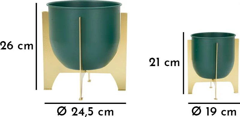 Suporte para Vaso Greent - Conjunto 2 Peças - Metal Verde com Base Dou