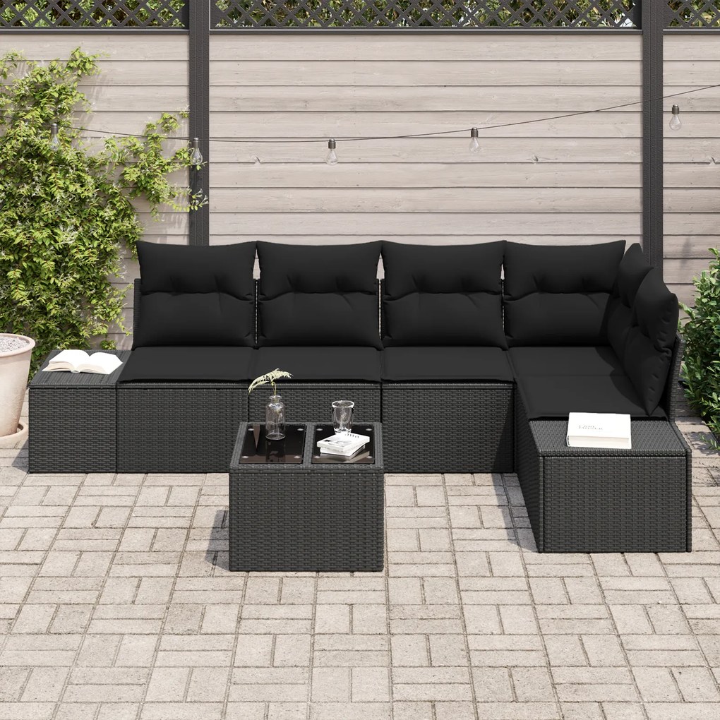 Conjunto de Sofá de Jardim 6 Peças com Almofadas Bege Vime PE