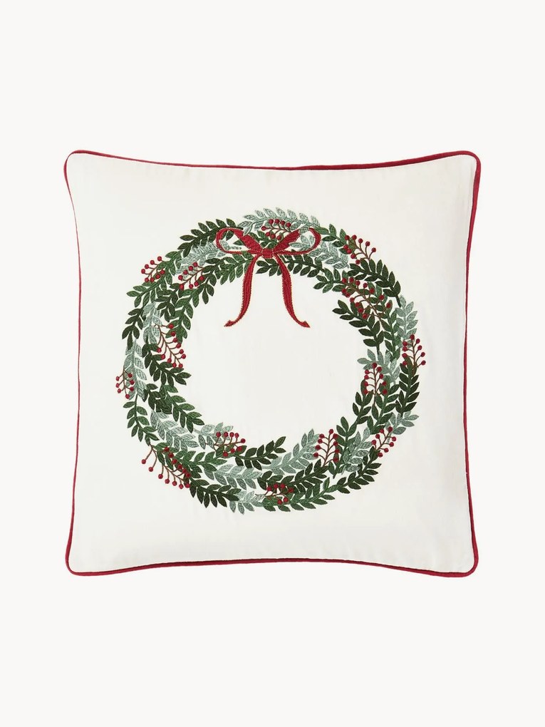 Capa de almofada de veludo bordada com coroa de Natal Rosaline