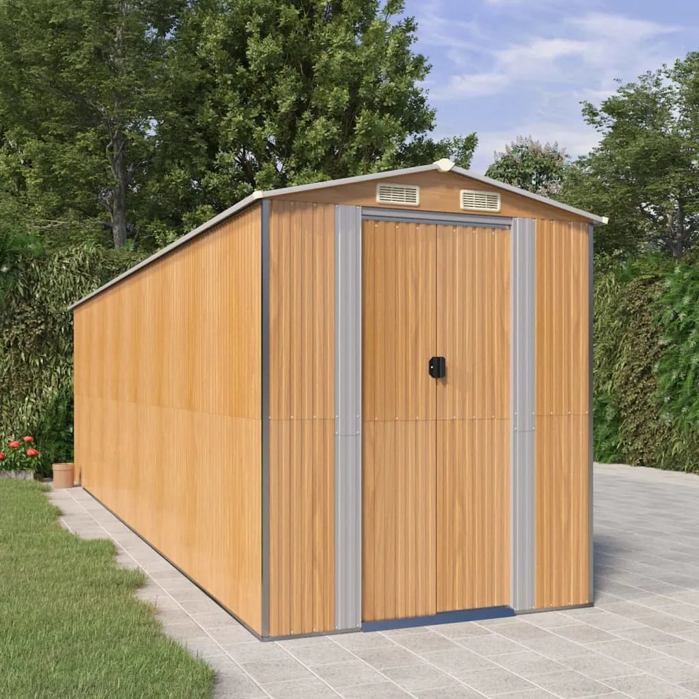 vidaXL Abrigo de jardim 192x689x223 cm aço galvanizado castanho