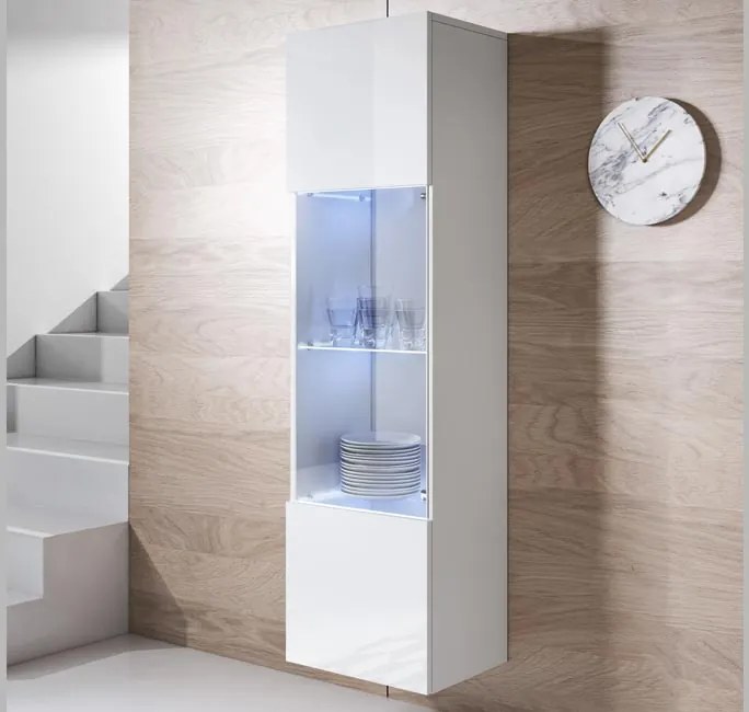 Vitrine Suspensa Rialba – Branco – 40x29x165 cm – Com LED Azul e Prate