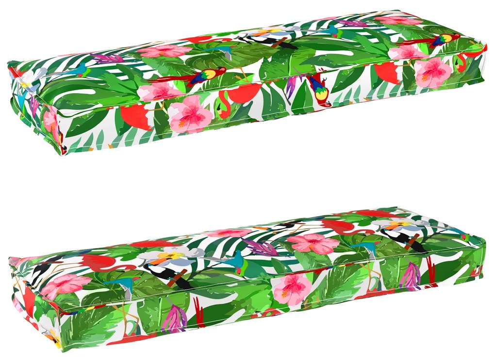 vidaXL Almofadas de Pallet para Banco 2 pcs Selva Tropical 120x40x8 cm Tecido Oxford