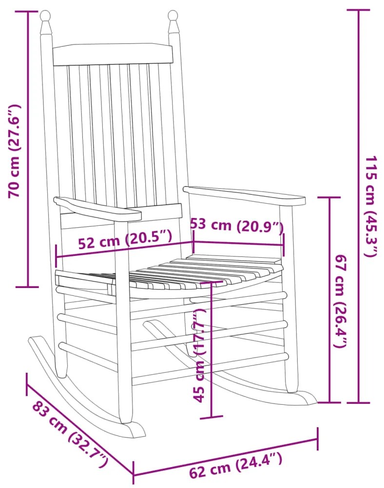 Cadeira de baloiço com mesa dobrável álamo maciço branco