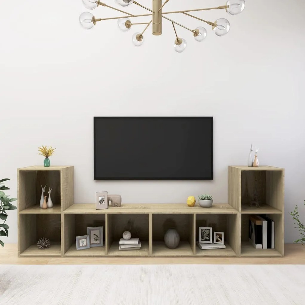 vidaXL Móveis de TV 4 pcs derivados de madeira carvalho sonoma