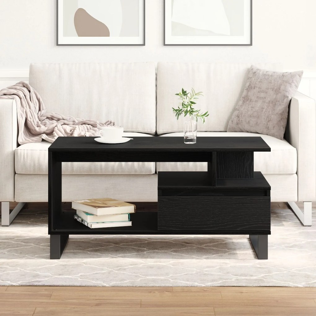 Mesa de Centro vidaXL Preto Carvalho 90x49x45 cm Madeira de Engenharia