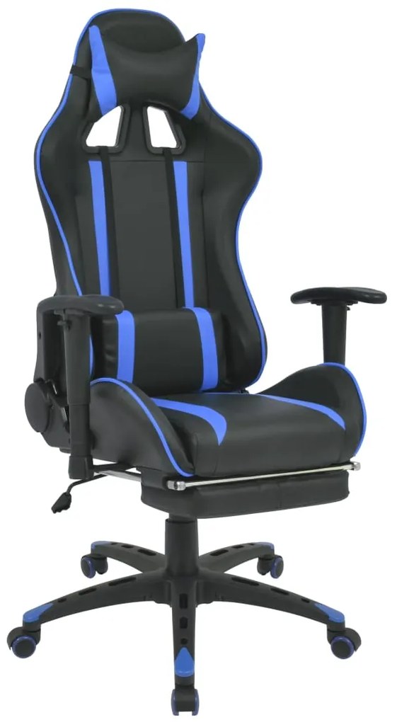 Cadeira escritório reclinável estilo corrida c/ apoio pés azul