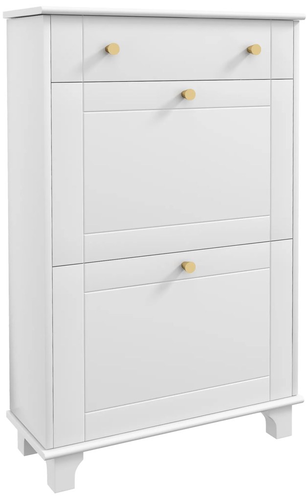 HOMCOM Sapateira Branca Móvel Sapateira Estreita com 2 Portas e 1 Gaveta para 8 Pares de Sapatos  60x23,5x98,5 cm Branco