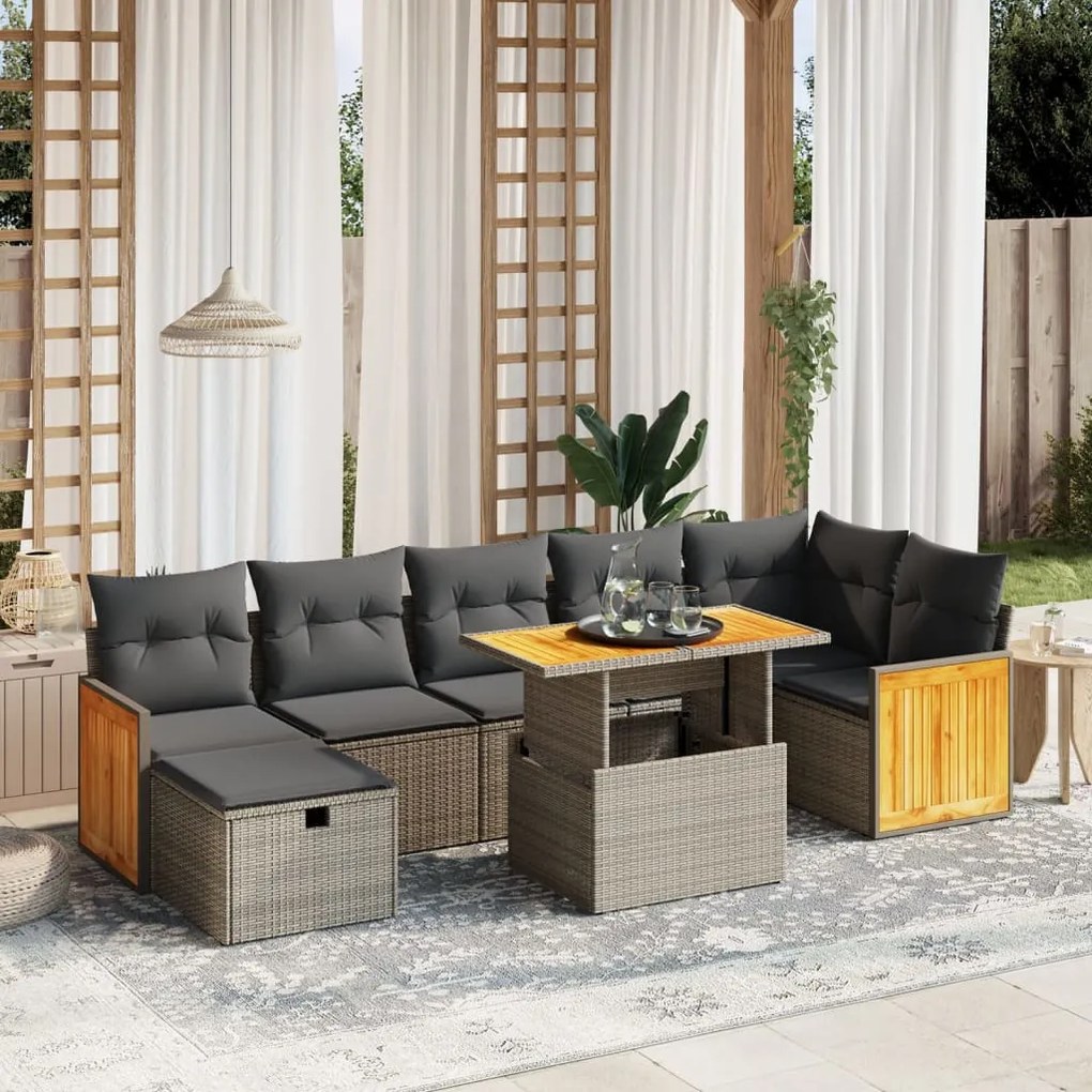 vidaXL 8 pcs conjunto sofás de jardim c/ almofadões vime PE cinzento