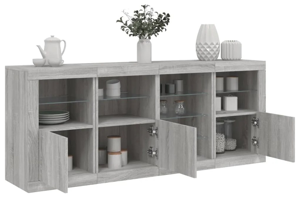 Aparador com luzes LED 164x37x67 cm cinzento sonoma