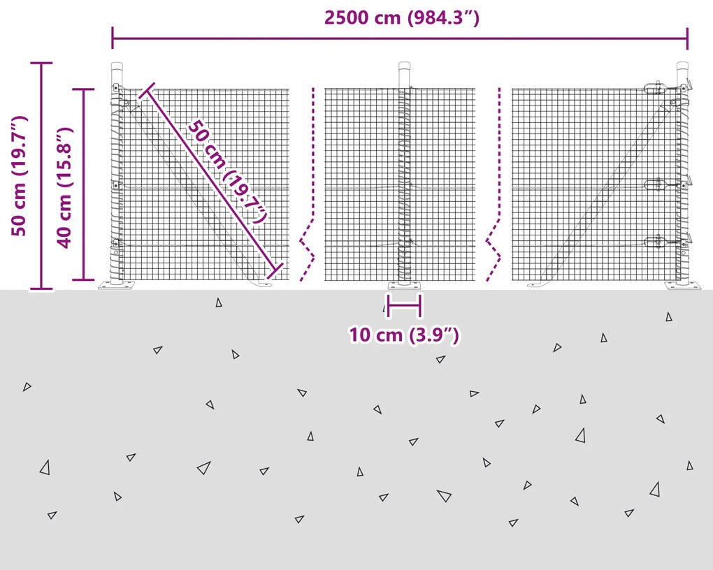 Cerca de Arame Soldado com 13 Postes Flangados Cinza 0.4x25 m Aço
