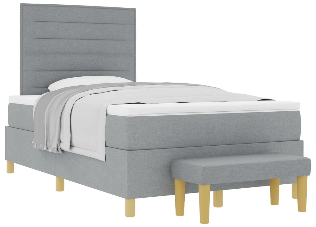 Cama Box Spring com Colchão e Banco Cinzento-claro 120x190 cm Tecido