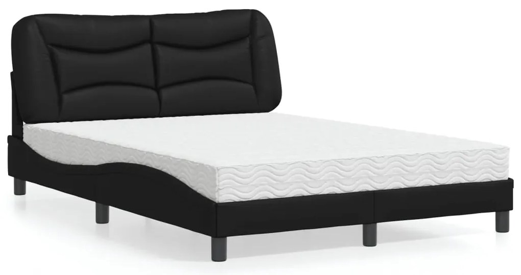 Cama com colchão 140x200 cm couro artificial preto