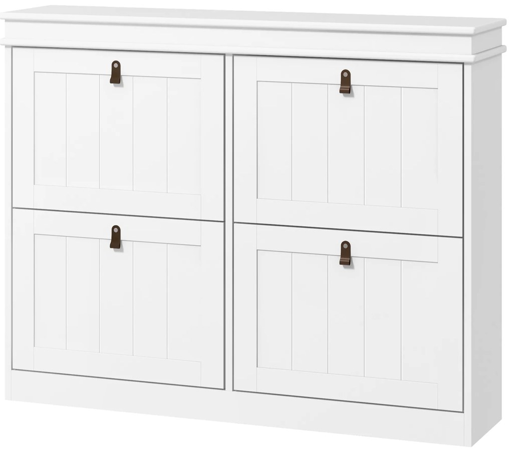 HOMCOM Móvel Sapateira Branco Sapateira Estreita com 4 Portas e Prateleira Ajustável para 20 Pares de Sapatos 105x24x82,5 cm Branco | Aosom Portugal