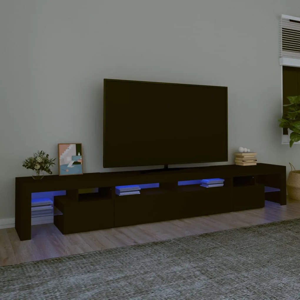 vidaXL Móvel de TV com luzes LED 260x36,5x40 cm preto
