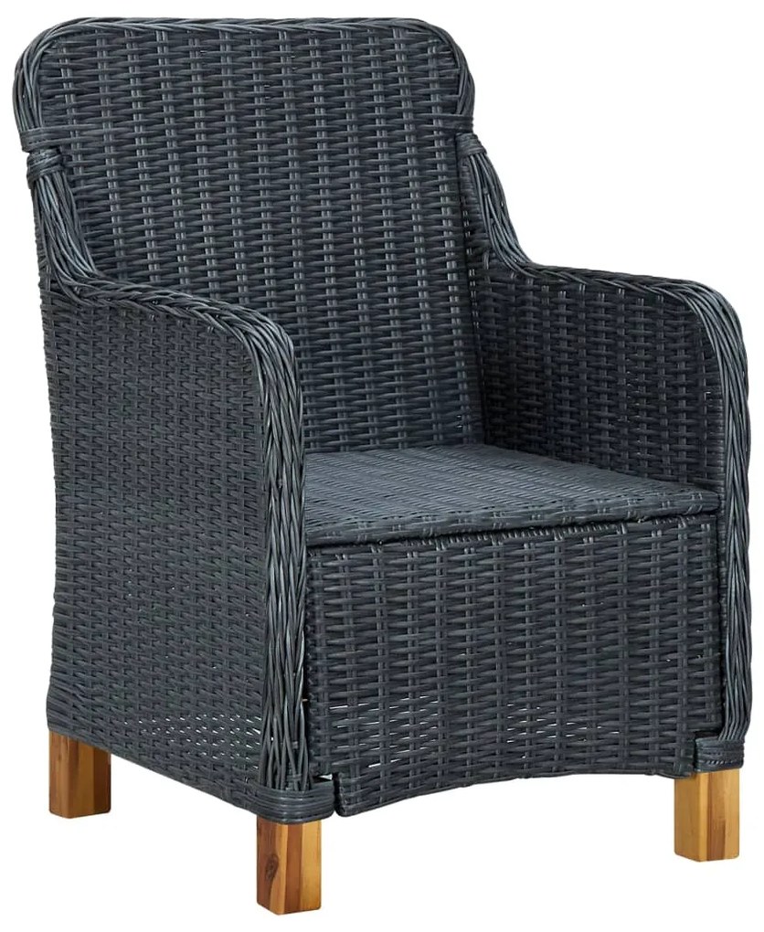 7 pcs conj. jantar exterior c/ almofadões vime PE cinza-escuro