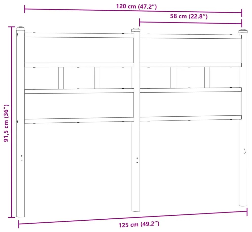 Cabeceira de cama 120 cm deriv. madeira/ferro carvalho fumado