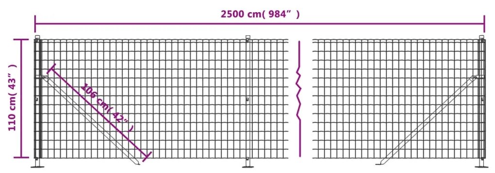 Cerca de malha de arame com flange 1,1x25 m verde