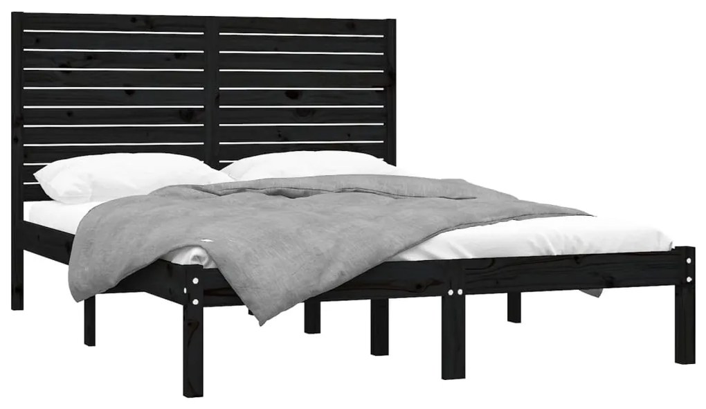 Estrutura de cama king 150x200 cm madeira maciça preto