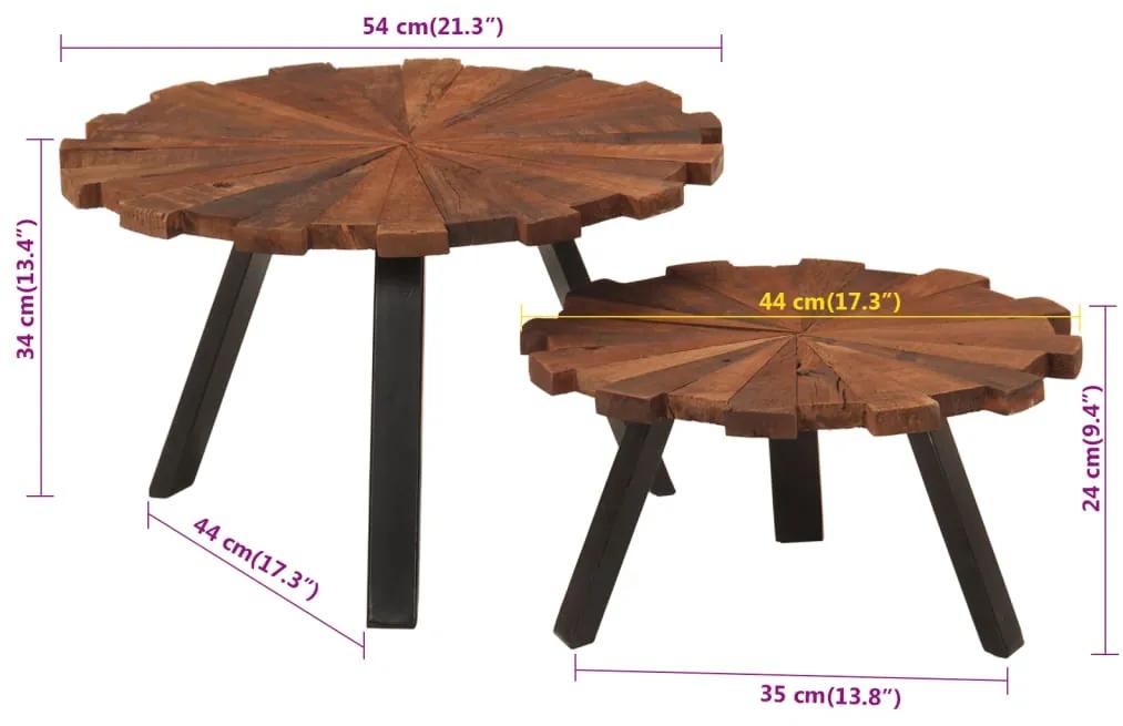 Mesas de centro 2 pcs cm madeira recuperada maciça e ferro