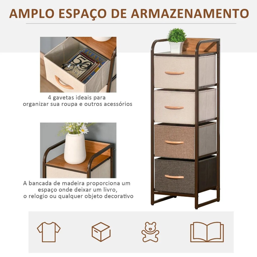 Móvel Tower de 31 cm com 4 Gavetas em Tecido - Design Rústico