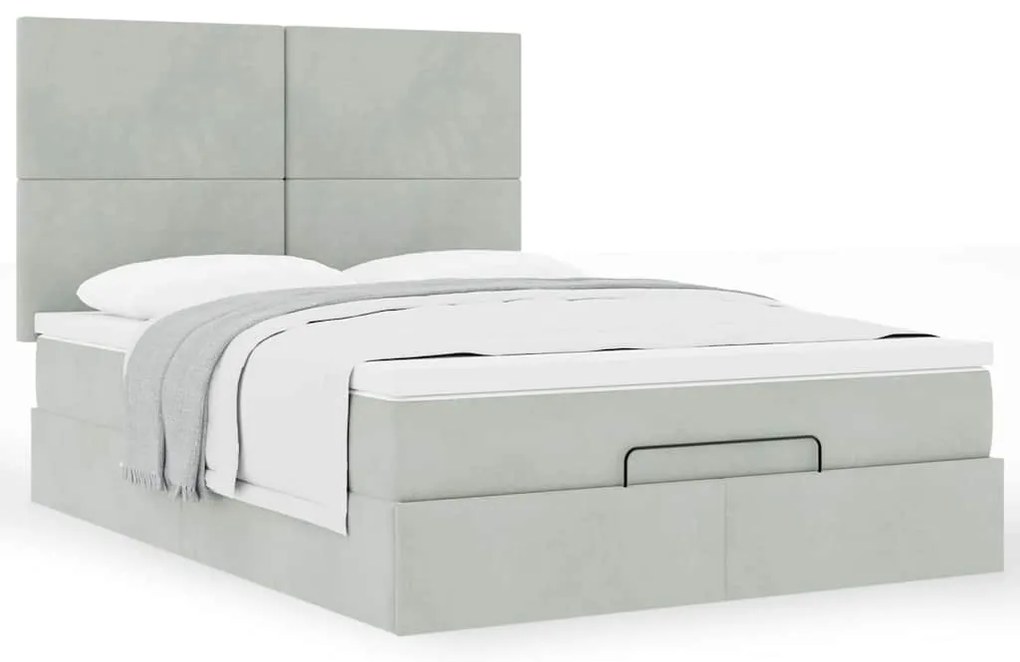 Estrutura de cama otomana com colchões 140x190cm cinzento claro