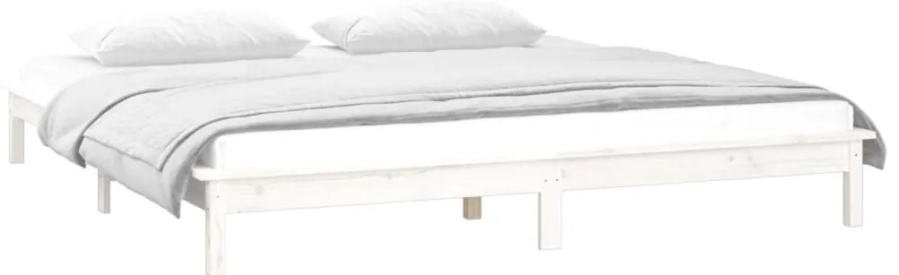 Estrutura de cama c/ LED casal 135x190 cm madeira maciça branco