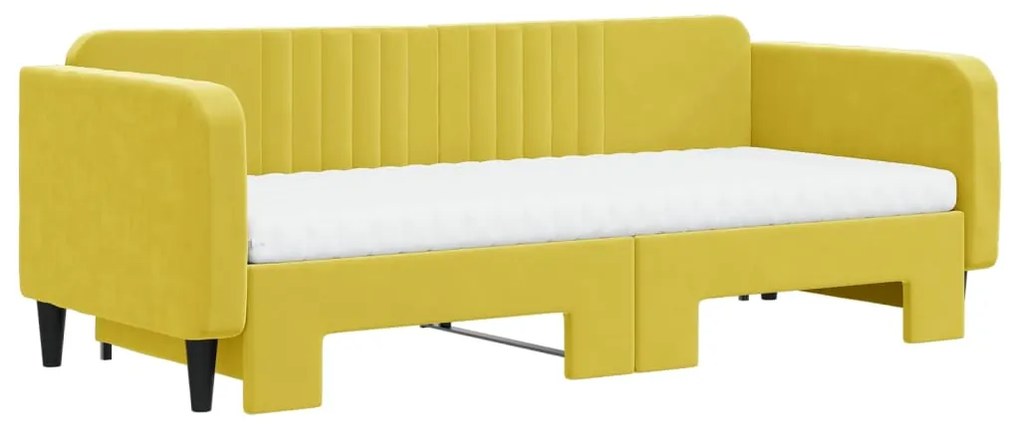 Sofá-cama com gavetão e colchões 90x200 cm veludo amarelo