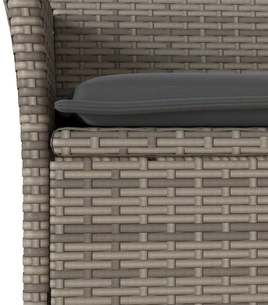 3 pcs conjunto jantar jardim c/ almofadões vime PE/vidro cinza